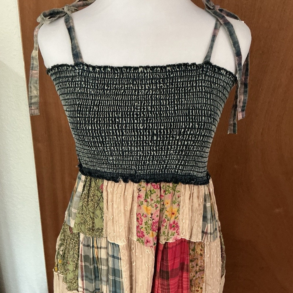 Young Threads Patchwork Dress Smocked Large Maxi Boho Cottage Prairie Western - Picture 4 of 16